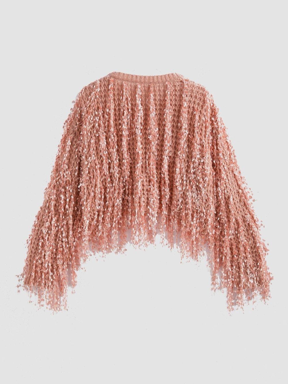 Cider Coral Peach Rose Fringe Long Sleeve Crop Sweater Medium NWT - Picture 3 of 9